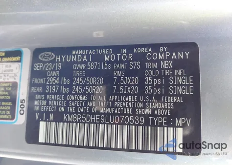 2020 Hyundai Palisade Limited z USA, uszkodzony, nr VIN KM8R5DHE9LU070539